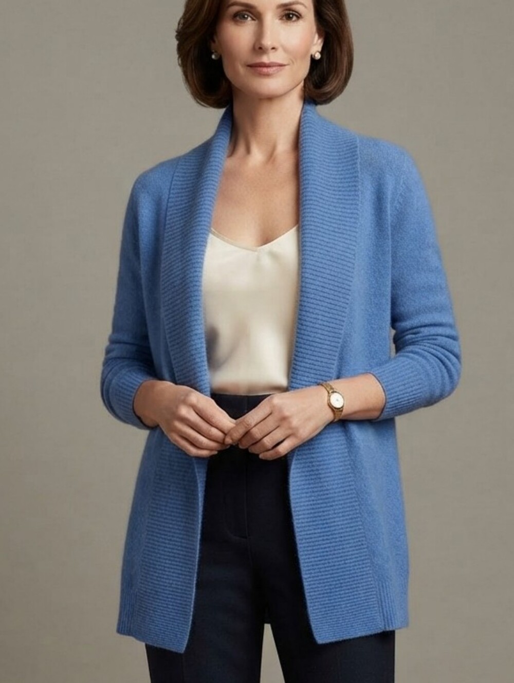 L.L.Bean Women's Classic 100% Premium Cashmere Blue Open Cardigan! S Excellent